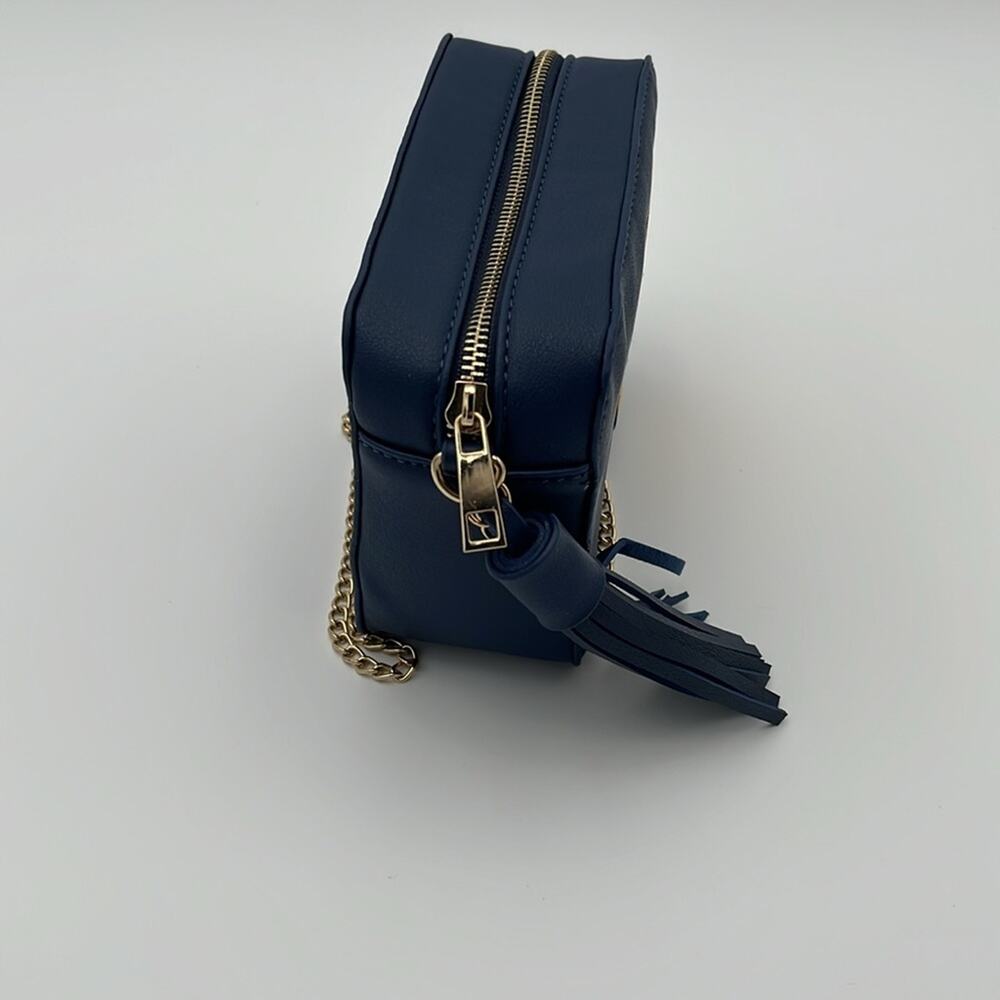 Olive Miller Heart Eye Smily Face Emoji Crossbody Bag Blue Yellow Gold - Picture 6 of 6
